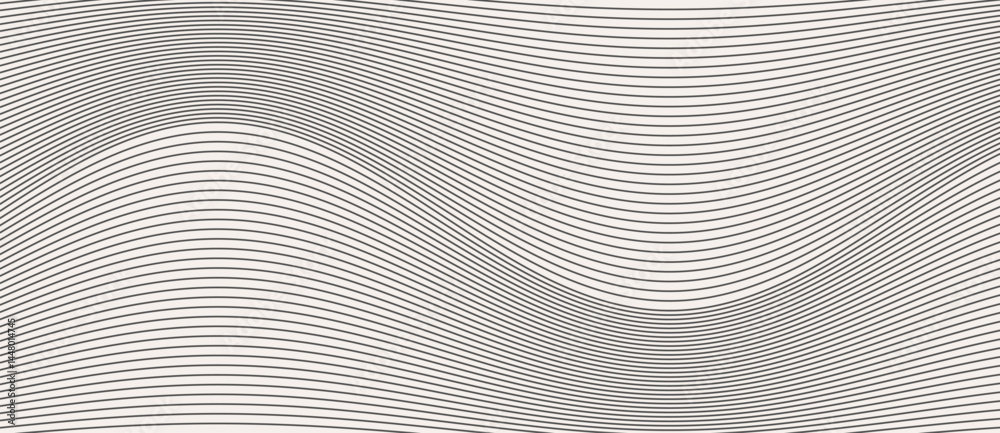 Poster Abstract background with waves lines. Illusion of dynamic transition. Black lines on a white background.