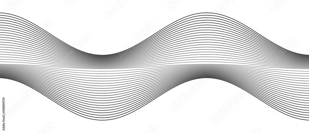Poster Abstract background with waves lines. Illusion of dynamic transition. Black lines on a white background.