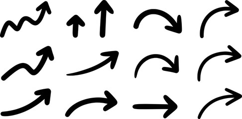 Hand drawn arrow illustrations in various directions for design elements and concepts.