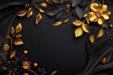 Thai decorative motif with floral and leaf elements, royal gold detail on black