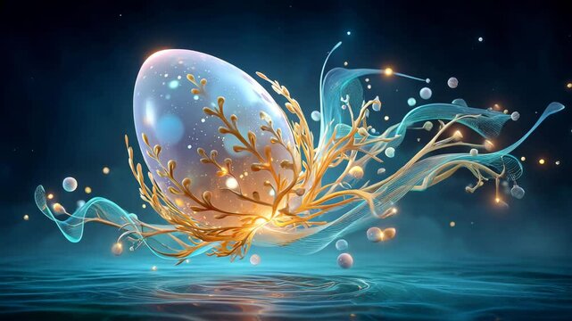 A mystical egg surrounded by vibrant elements.