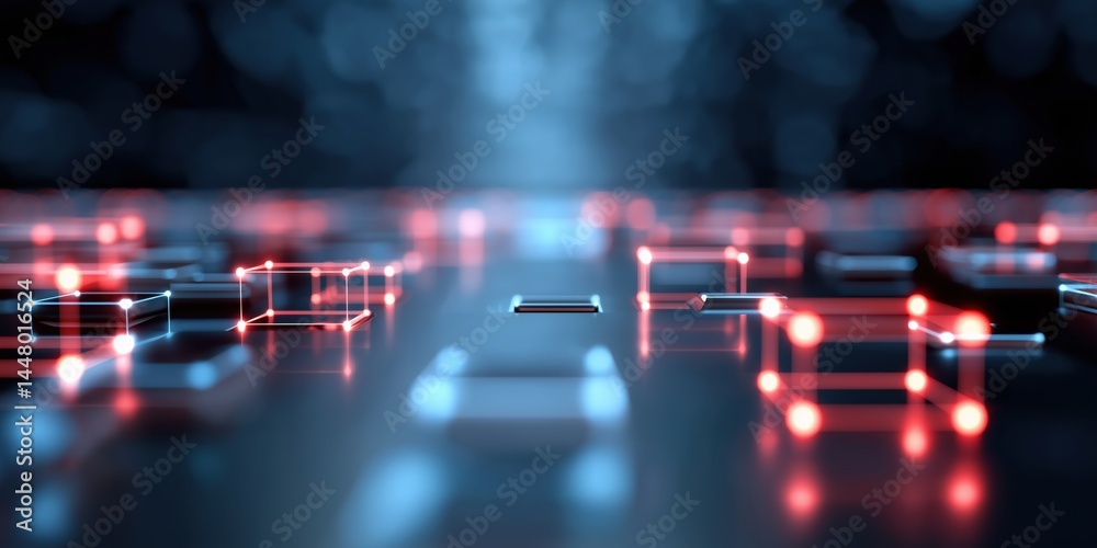 Poster a computer screen with a grid of squares and lines. the squares are red and white and the lines are 