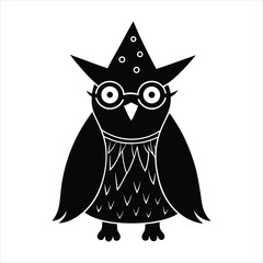 Wizard owl with glasses silhouette vector illustration