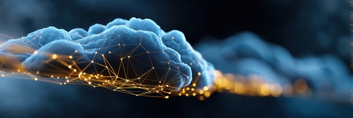 A cloud of light blue and orange with a network of lines connecting it. Concept of technology and connectivity