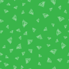 Vector crystal diamond seamless pattern on green background. Glass transparent prism backdrop. Mineral random triangle pyramid set.