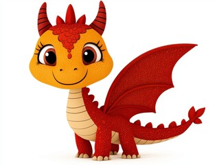 Adorable Cartoon Baby Dragon Red and Orange Fantasy Creature