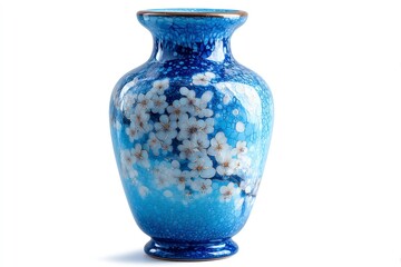 Elegant Blue Ceramic Vase with Delicate White Floral Design Detail