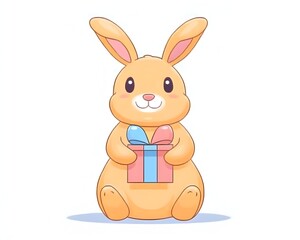 Obraz premium Adorable cartoon bunny holding a gift box