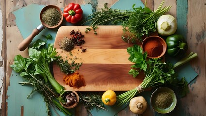 Different organic vegetables on a wooden background. Healthy eating
