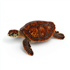 Obraz premium Brown Sea Turtle on White Background Detailed Close up