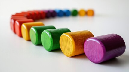 Colorful Wooden Blocks Arranged in a Semi-Circle on White Background