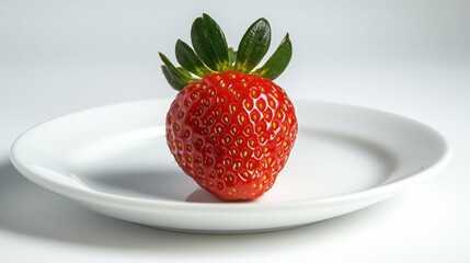 Fresh red strawberry on white plate with clean background