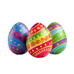 Three Colorful Rainbow Easter Eggs on transparent background