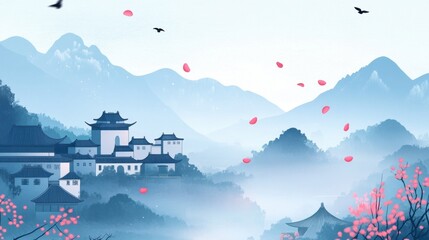 Naklejka premium Serene Chinese Landscape Painting