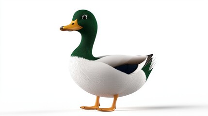 Obraz premium Cute Cartoon Mallard Duck on White Background