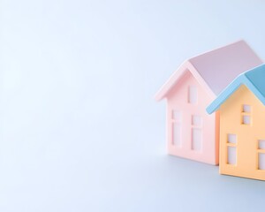 Pastel-colored miniature houses on a light blue background
