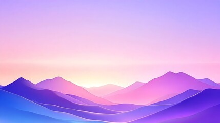 Pastel-hued mountain range at sunrise, soft gradients of purple, pink, and blue