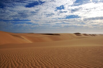 Expansive dry Desert Landscape with Rolling Sand Dunes in Namibia
