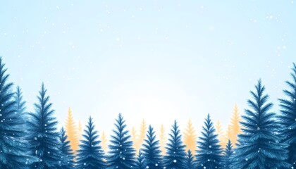 Naklejka premium Serene winter scene with snow-dusted blue pine trees against a light blue sky