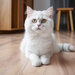 Highly Realistic White and Light Gray Domestic Short-Haired Cat

