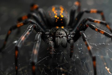 Fototapeta premium Detailed close-up of a spider showcasing striking orange and black pattern on its body