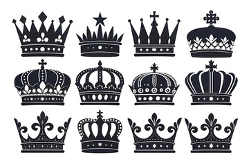 Collection of Elegant Black and White Crown Illustrations Royalty, Monarchy, and Heraldic Designs