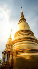 Fototapeta premium Golden Pagoda Sunset Thailand Temple Architecture Travel