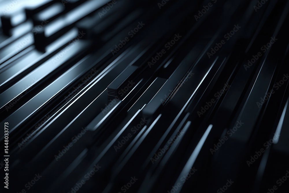 Poster abstract composition of sleek, dark lines creating depth and texture in a modern design