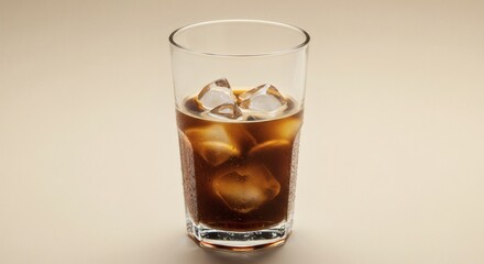 A tall glass of iced coffee with ice cubes is a perfect refreshing beverage to enjoy.