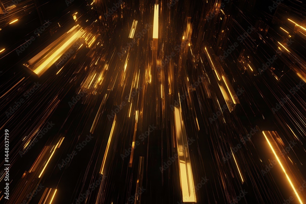 Poster abstract golden light streaks creating a dynamic visual effect in a dark environment