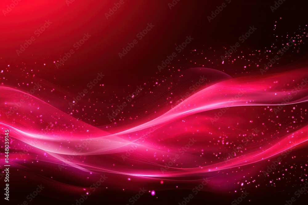 Poster abstract red and pink waves with glowing particles creating a dynamic background effect