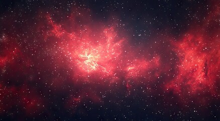 A vibrant display of a red nebula in the vast expanse of space.