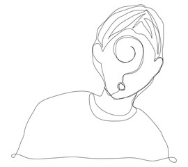Cute continuous line sketch character man with question mark decoration line art male boy confused idea question mark quiz questionnaire choose continuous line hand drawn png vector.