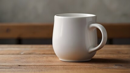 Minimalist White Ceramic Mug on Rustic Wooden Table