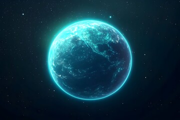 Obraz premium A vibrant, glowing Earth seen from space, city lights illuminating the night side against a dark backdrop of stars