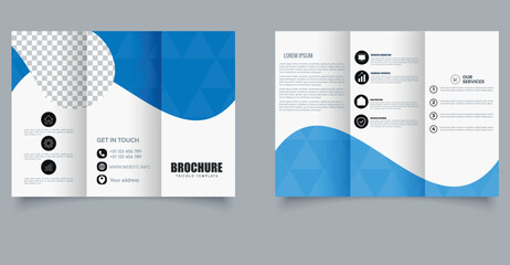Modern Business Trifold Brochure Template with Wave Design A4 Corporate Layout for Services and Marketing. Editable image.