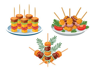 vector illustration of a spanish food Pinchos Morunos (Spanish-Style Spiced Meat Skewers)