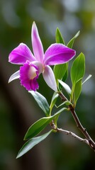 Beautiful pink orchid blooming in nature.