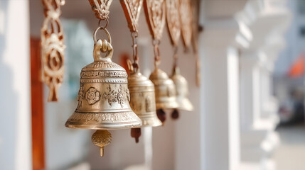 Obraz premium Golden Temple Bells Asian Religious Ornaments
