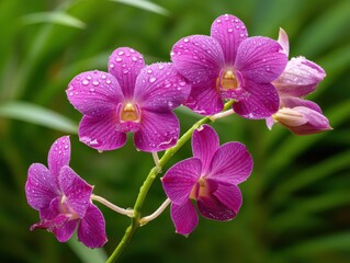 Fototapeta premium Beautiful pink orchid flowers with dew drops.