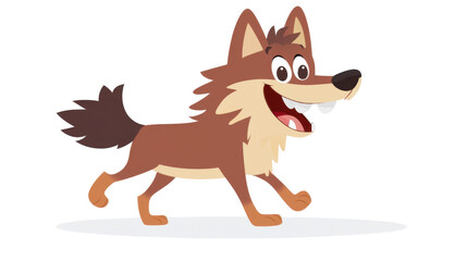 Fototapeta premium cheerful cartoon wolf strolling on white background