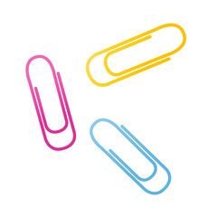 Plastic colorful paper clips isolated on white background. Office stationary