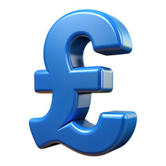 blue pound symbol 3d icons in cartoon plastic style minimal isolated on transparent white background, clipping path