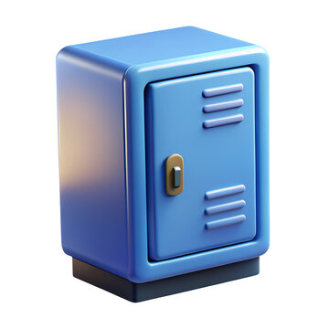 blue locker box sign 3d icon in cartoon plastic style minimal isolated on transparent white background, clipping path