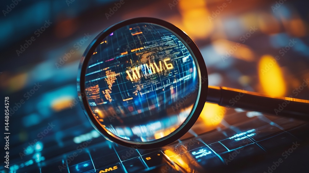 Poster magnifying glass on global network data digital world wide web technology abstract background futuri