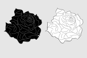 Rose flower silhouette image. Icons, symbol, graphic black color isolated on white background. Logo, wallpaper..