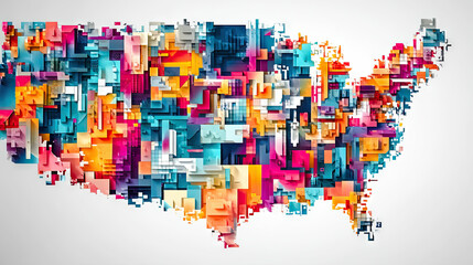 Vibrant USA Map Colorful Abstract Design Nationwide Graphic United States Illustration