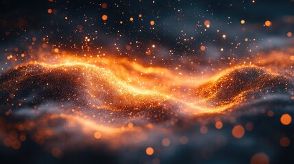 Radiant wave of shimmering particles creating an ethereal atmosphere in an abstract digital landscape