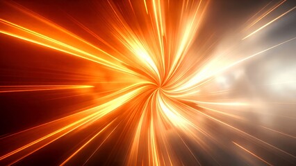 A burst of glowing orange and white light streaks radiates from a central point, creating a dynamic, energetic visual effect.