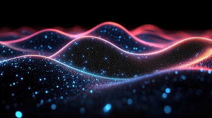 Abstract representation of glowing waves with vibrant color patterns creating a visually stunning digital landscape